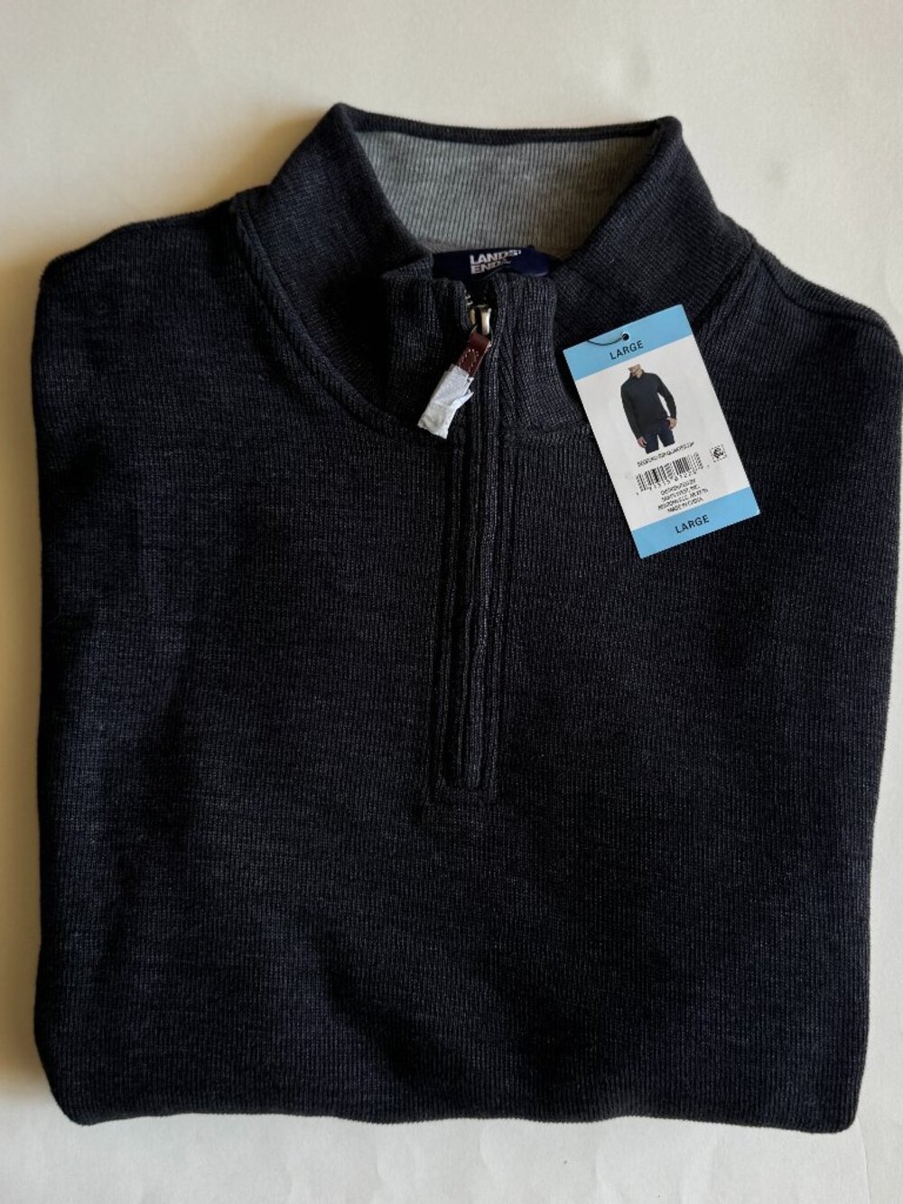 Lands' End Bedford Rib 1/4 Zip Pullover Sweater Charcoal Gray L